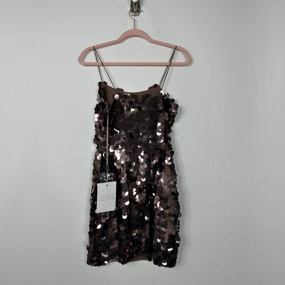 NWT Mac Duggal All Over Sequin Cocktail Slip Dress Chocolate 2 #A0305 - Picture 3 of 6